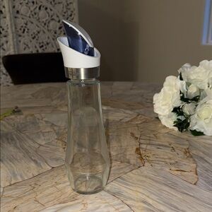 Glass Oil Dispenser with White and Blue Lid